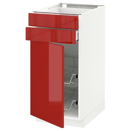 Напольный шкаф, дверца, 2 ящика, проволочных корзин МЕТОД / МАКСИМЕРА, белый, Рингульт красный