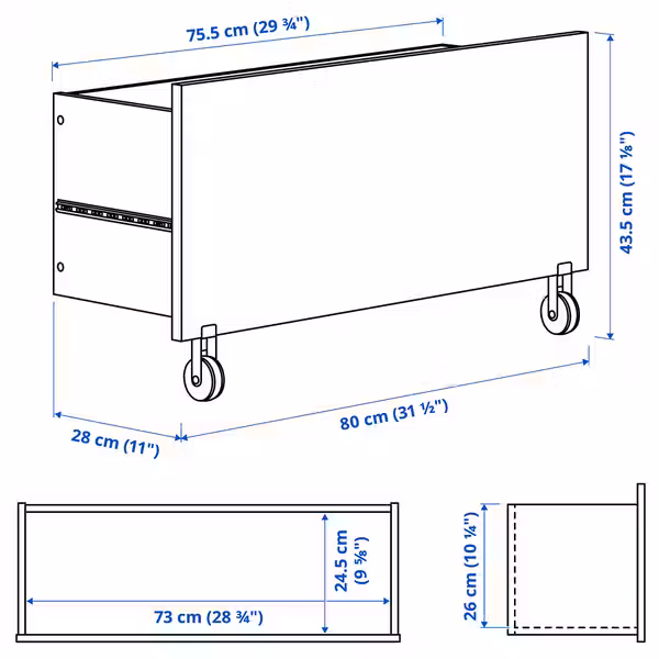 BILLY Ящик - белый/с колесиками 80x28x43 см - фото 7