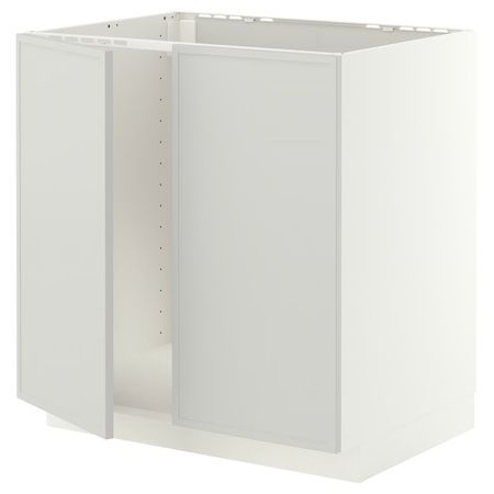 METOD Напольный шкаф для мойки+2 двери - белый/Aspudden светло-серый 80x60 см