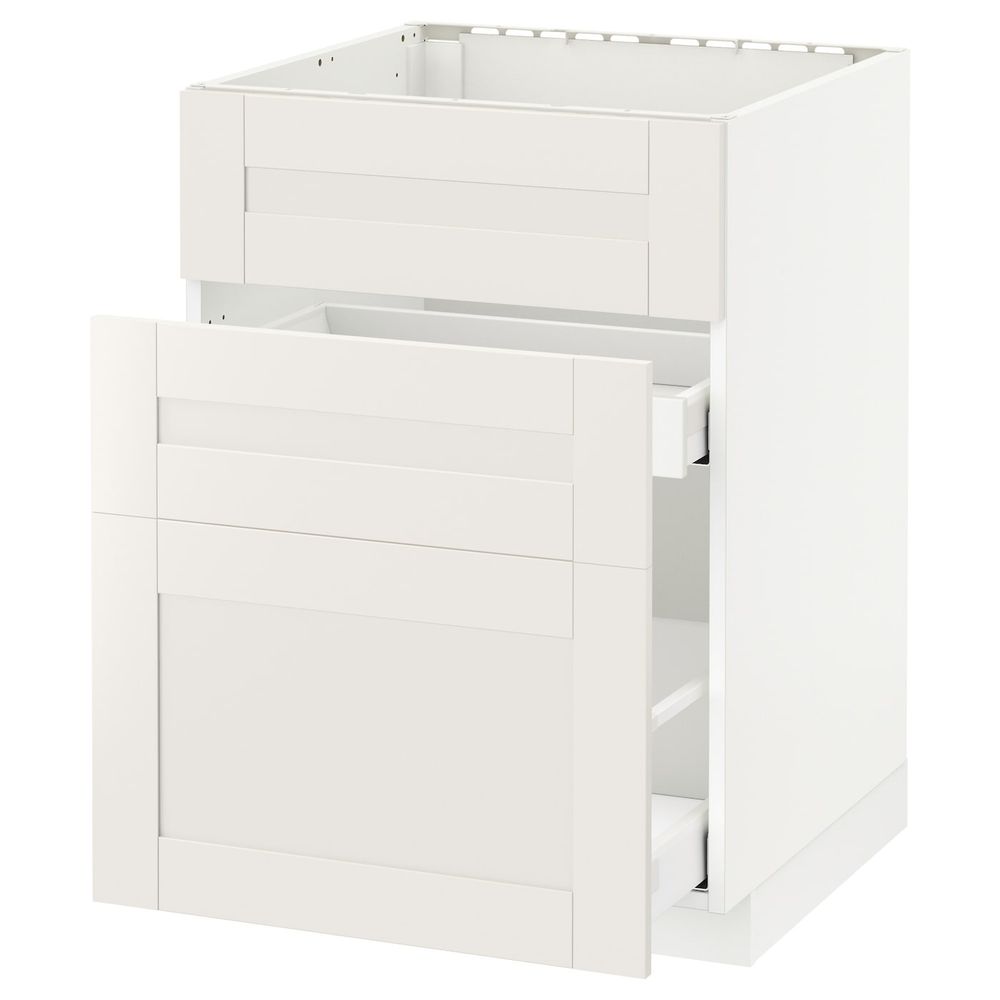 Напольный шкаф под мойку + 3 фронтальных панели/2ящ, белый/Сэведаль белый 60x60 см IKEA METOD МЕТОД / MAXIMERA МАКСИМЕРА - фото 1