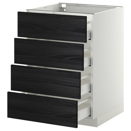 Напольный шкаф 4 фронтальных панели, 4 ящика МЕТОД / МАКСИМЕРА, белый, Тингсрид черный