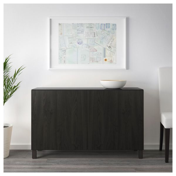 Комбинация для хранения с дверцами БЕСТО, черно-коричневый, Лаппвикен черно-коричневый (120x40x74 см) - схема-чертеж с размерами