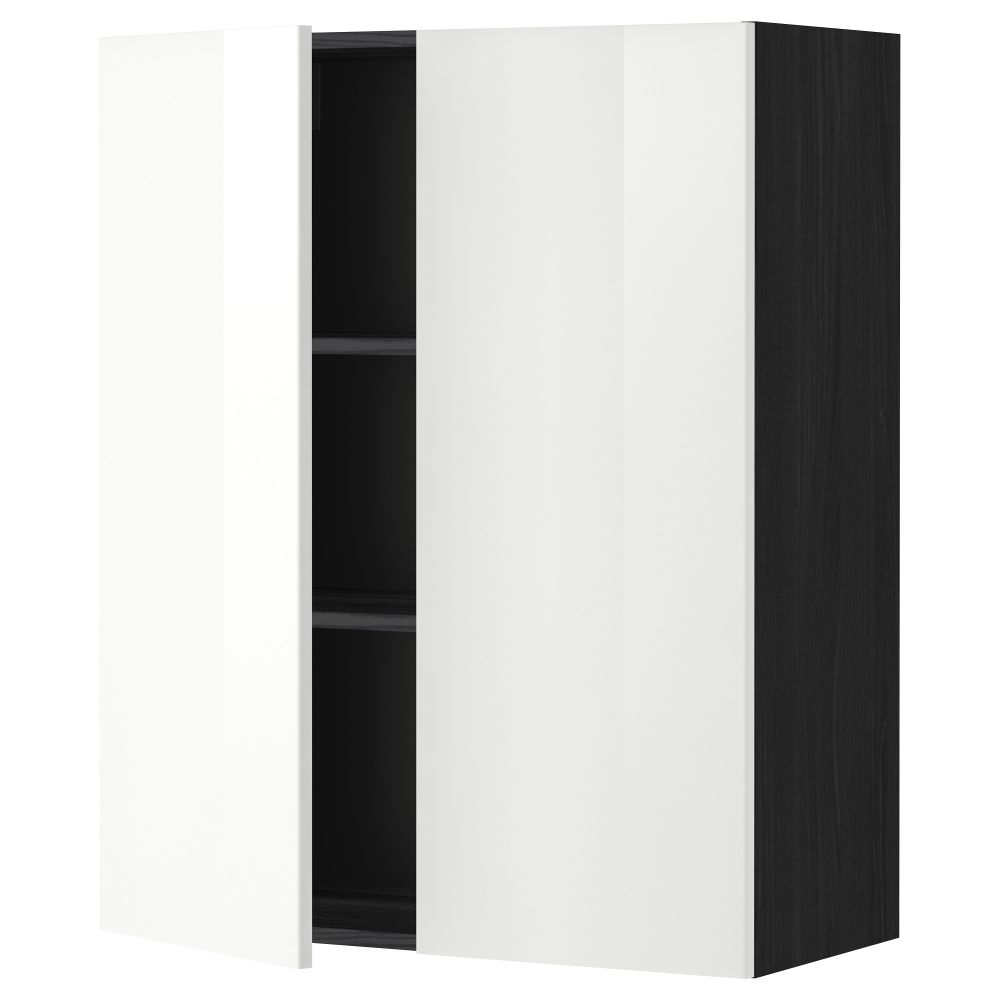 Навесной шкаф с полками, 2 дверцы МЕТОД, черный, Рингульт белый - схема-чертеж с размерами