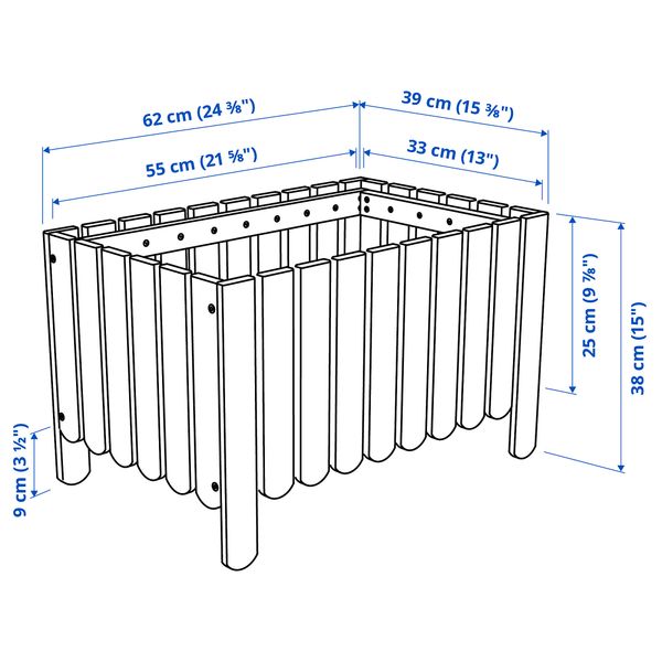 Ящик для цветов, светло-коричневая морилка IKEA ASKSTOCKHOLM СТОКГОЛЬМMEN АСКХОЛЬМЕН 302.586.73 - схема-чертеж с размерами