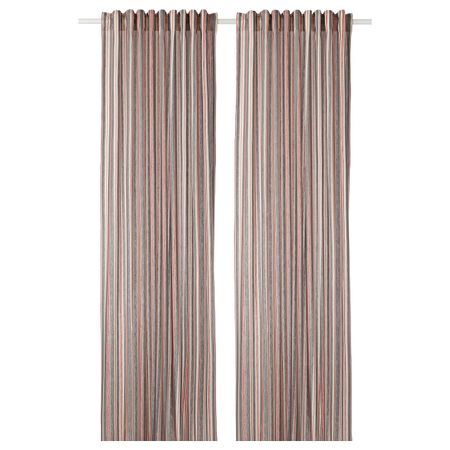 Гардины, 2 шт., серый/красный в полоску 145x300 см IKEA BERGSKRABBA БЕРГСКРАББА 204.508.60
