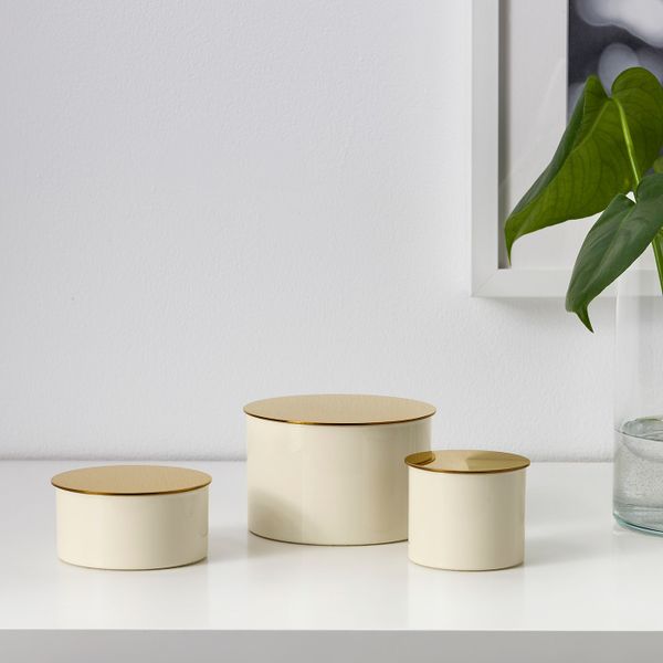 Декоративная коробочка, 3 предм., слоновая кость/золотой IKEA GLITTRIG ГЛИТРИГ 203.941.57 - схема-чертеж с размерами