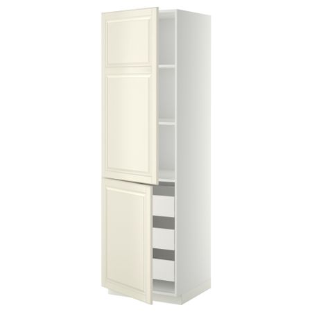 Высокий шкаф + полки, 3 ящика, 2 дверцы МЕТОД / ФОРВАРА, белый, Будбин белый с оттенком