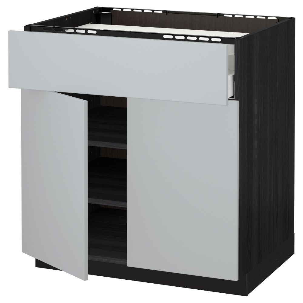 Напольный шкаф для варочной панели, ящик, полка, 2 дверцы МЕТОД / МАКСИМЕРА, черный, Веддинге серый (80x60 см) - схема-чертеж с размерами