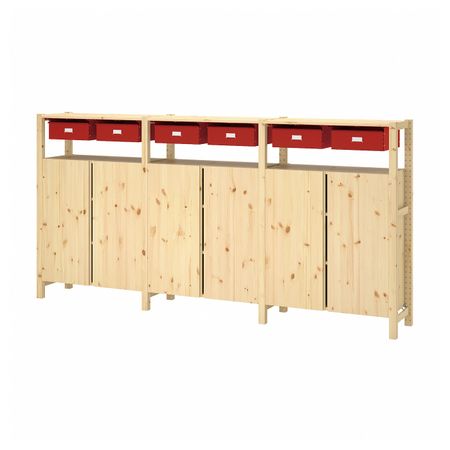3 секции/шкаф/полки, сосна красный 260x30x124 см IKEA IVAR ИВАР 593.908.70