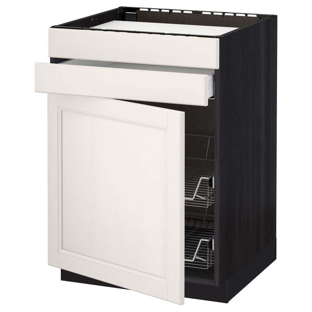 Напольный шкаф для варочной панели, ящик, 2 проволочных корзины МЕТОД / МАКСИМЕРА, черный, Лаксарби белый (60x60 см) - схема-чертеж с размерами