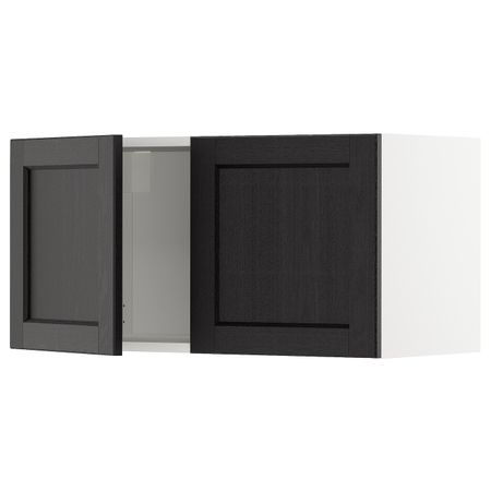 Навесной шкаф с 2 дверями, белый/Лерхюттан черная морилка 80x40 см IKEA METOD МЕТОД 992.583.93