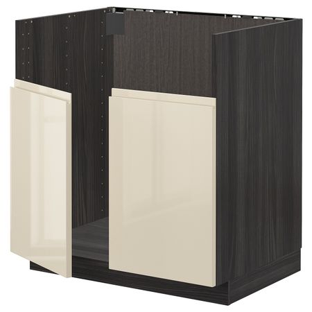 Шкаф для двойной мойки БРЕДШЁН, черный, Воксторп глянцевый светло-бежевый 80x60 см IKEA МЕТОД 492.997.44