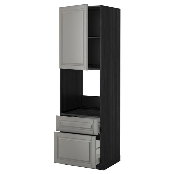 Высокий шкаф для духовки + дверь, 2 ящика МЕТОД / МАКСИМЕРА, черный, Будбин серый - фото 1