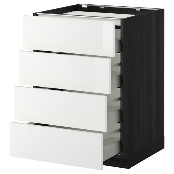 Напольный шкаф, 4 фронтальных панели, 4 ящика МЕТОД / МАКСИМЕРА, черный, Рингульт белый - фото 1