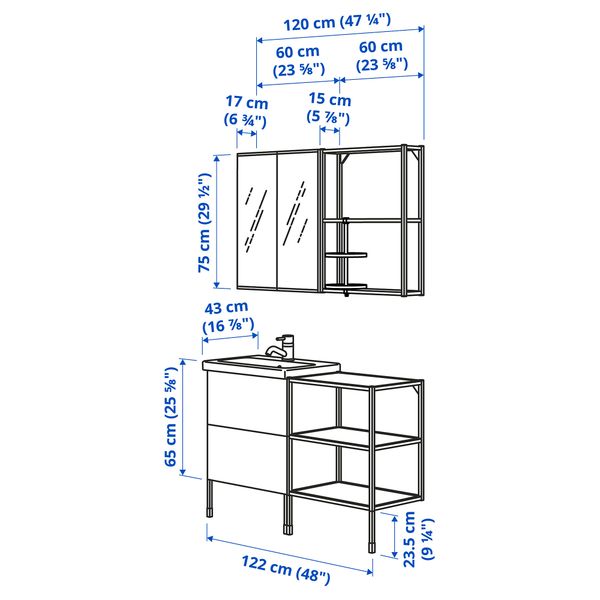 Комплект мебели для ванной,15 предмета, 122x43x87 cm IKEA TVÄLLEN ЛЕН ТВЭЛЛЕН, BEGIVENHET БЕГИВЕНХЕТ 093.376.39 - фото 4