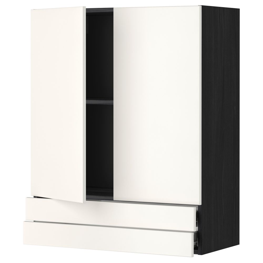 Навесной шкаф, 2 дверцы, 2 ящика МЕТОД / ФОРВАРА, черный, Веддинге белый - фото 1