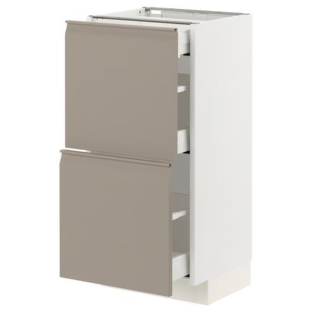 METOD / MAXIMERA Напольный шкаф/2 фасада/3 ящика - белый/Upplöv матовый темно-бежевый 40x37 см