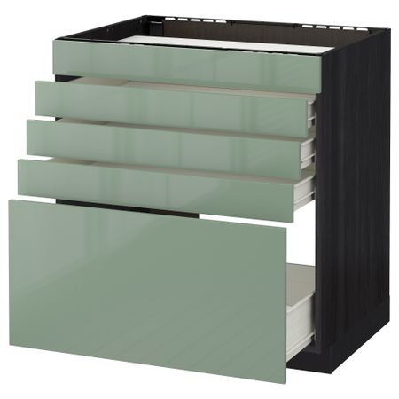 Напольный шкаф для варочной панели, 5 фасадов, 4 ящиков МЕТОД / ФОРВАРА, черный, Калларп светло-зеленый