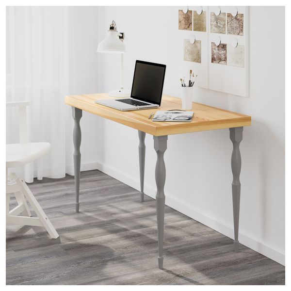 Стол ТОРНЛИДЕН / НИПЕН, сосновый шпон, серый (120x60 см) - схема-чертеж с размерами