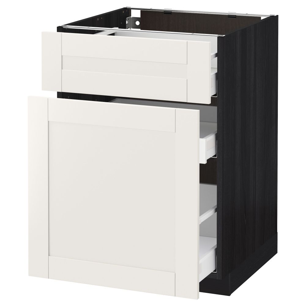 Напольный шкаф, выдвижной секцией, ящик МЕТОД / МАКСИМЕРА, черный, Сэведаль белый - схема-чертеж с размерами