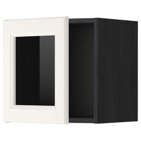 Навесной шкаф со стеклянной дверью МЕТОД, черный, Лаксарби белый (40x40 см)