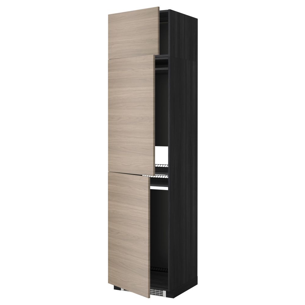 Высокий шкаф для холодильника или морозильника, с 3 дверями МЕТОД, черный, Брокхульт светло-серый (60x60x240 см) - схема-чертеж с размерами