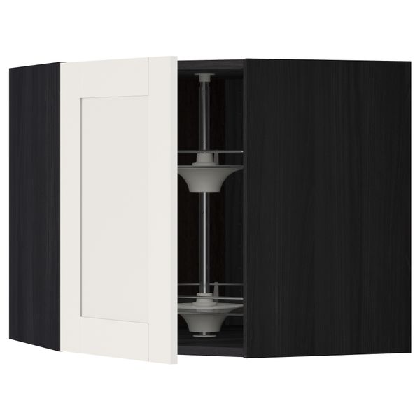 Угловой навесной шкаф с вращающейся секцией МЕТОД, черный, Сэведаль белый - схема-чертеж с размерами