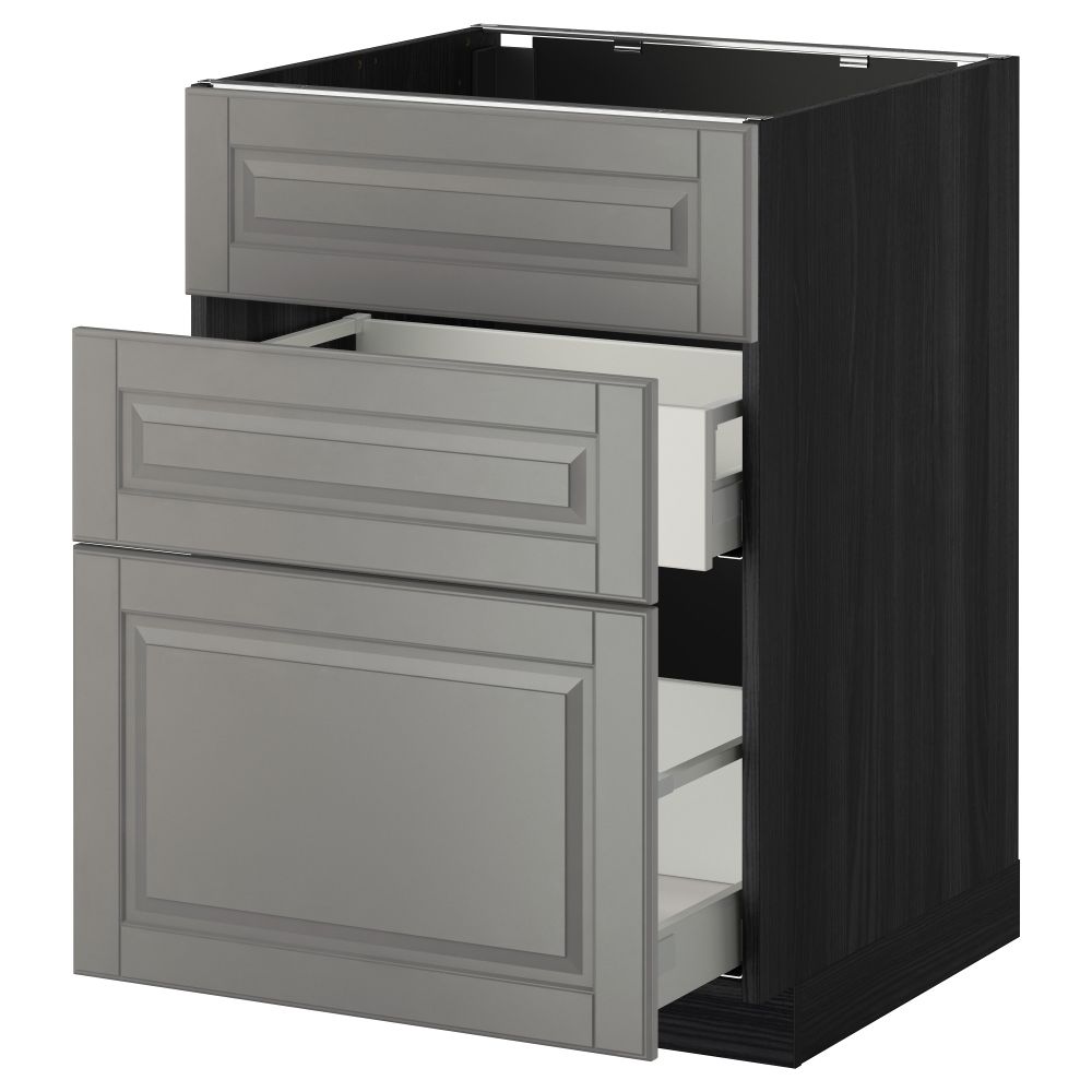 Напольный шкаф под мойку + 3 фронтальных панели, 2 ящика МЕТОД / МАКСИМЕРА, черный, Будбин серый - схема-чертеж с размерами