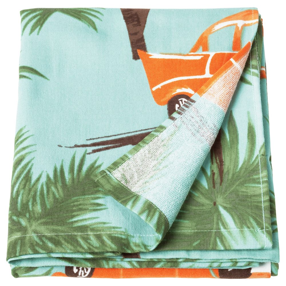 Пляжное полотенце, орнамент «пальма/машина» синий 100x180 см IKEA СОЛБЛЕКТ 204.604.49 - фото 1