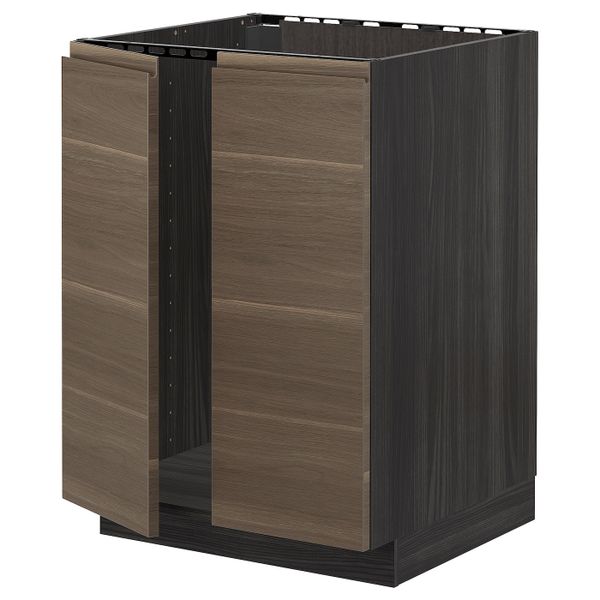 Напольный шкаф для раковины + 2 двери, черный/Воксторп под грецкий орех 60x60 см IKEA МЕТОД 493.028.45 - схема-чертеж с размерами