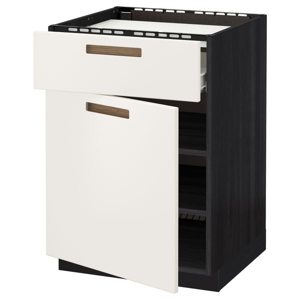 Напольный шкаф для варочной панели, ящик, полка, дверцы МЕТОД / ФОРВАРА, черный, Мэрста белый (60x60 см) - схема-чертеж с размерами