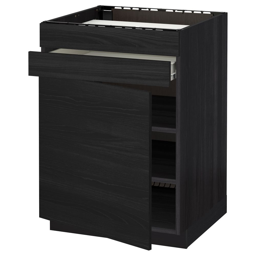 Напольный шкаф для варочной панели, доводчик, 2 фасада, 1 ящик МЕТОД / ФОРВАРА, черный, Тингсрид черный (60x60 см) - схема-чертеж с размерами