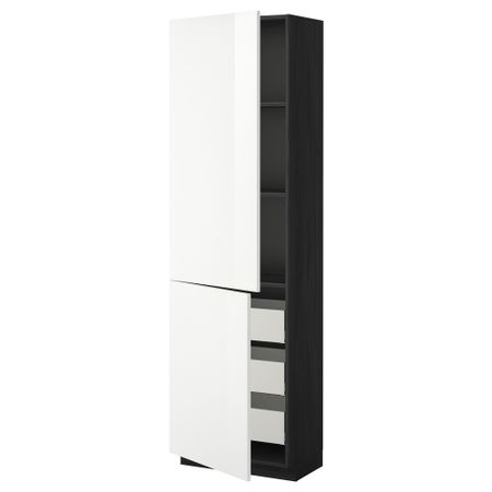 Высокий шкаф + полки, 3 ящика, 2 дверцы МЕТОД / МАКСИМЕРА, черный, Рингульт белый