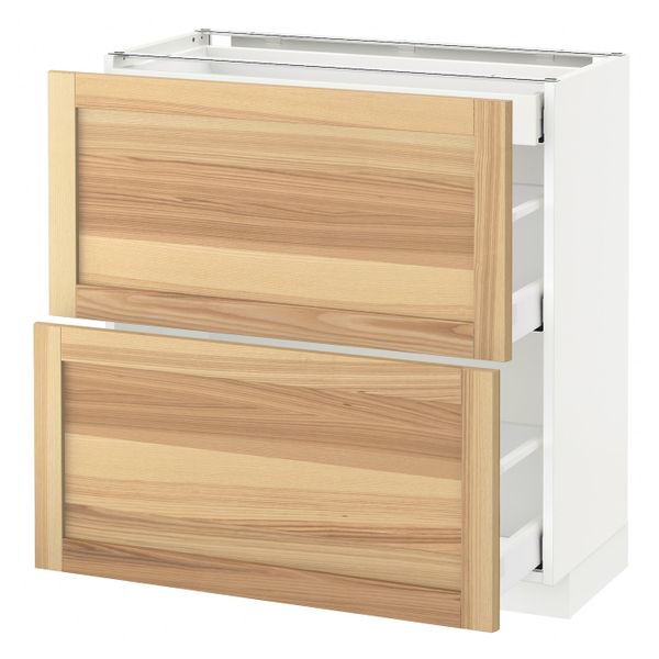 Напольный шкаф/2фасада/3ящика, белый/Торхэмн ясень 80x37 см IKEA METOD МЕТОД / MAXIMERA МАКСИМЕРА 792.361.42 - фото 1