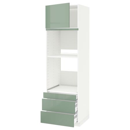 Высокий шкаф для духовки комбинированный, духовка + дверца, 3 ящика МЕТОД / МАКСИМЕРА, белый, Калларп светло-зеленый (60x60x200