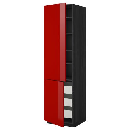 Высокий шкаф + полки, 3 ящика, 2 дверцы МЕТОД / МАКСИМЕРА, черный, Рингульт красный