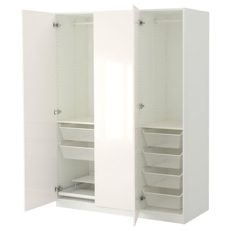 Гардероб, белый, Фардаль глянцевый/белый, 150x60x201 см IKEA ПАКС 592.488.34