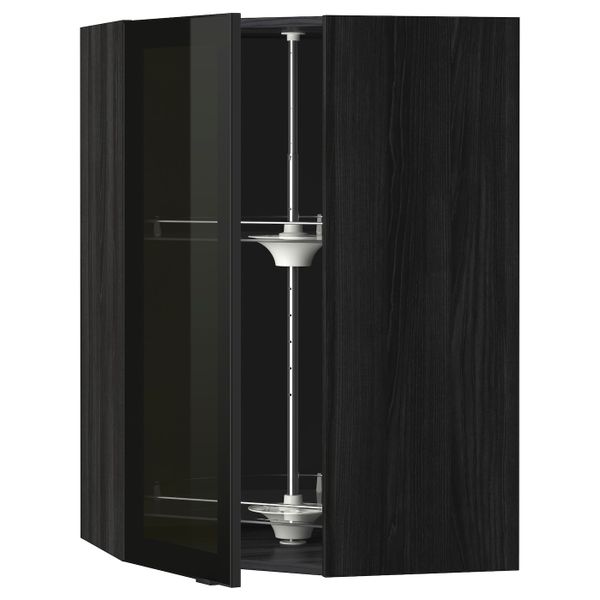 Угловой навесной шкаф с вращающейся секция, стеклянная дв, черный/Ютис дымчатое стекло 68x100 см IKEA МЕТОД 193.306.23 - схема-чертеж с размерами