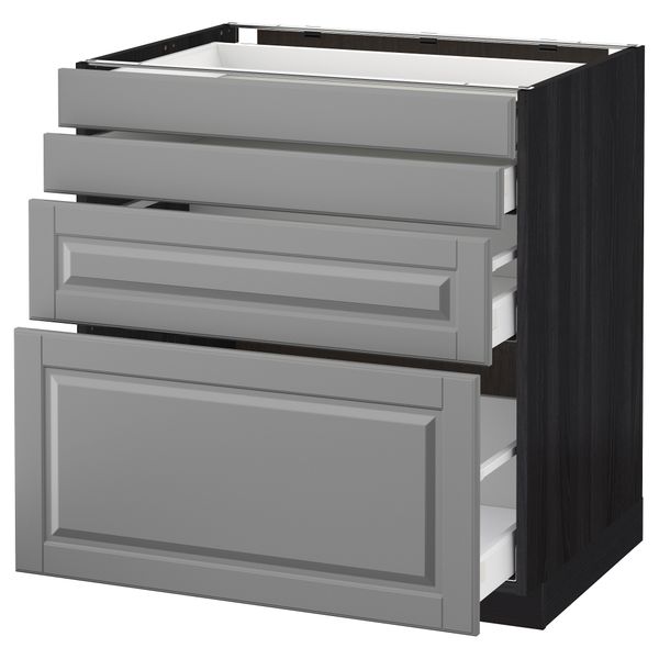 Напольный шкаф 4 фронтальных панели, 4 ящика МЕТОД / МАКСИМЕРА, черный, Будбин серый - схема-чертеж с размерами