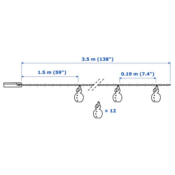 Гирлянда, 12 светодиодов, с батарейным питанием, снеговик IKEA СТРОЛА 704.441.45 - фото 5