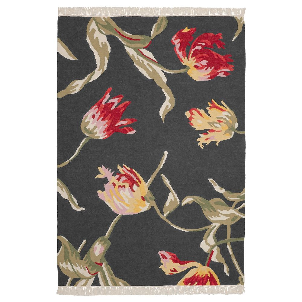 Ковер безворсовый, черный/ручная работа 133x195 см IKEA ÅLANDSROT ОЛАНДСРОТ 604.839.05 - фото 1