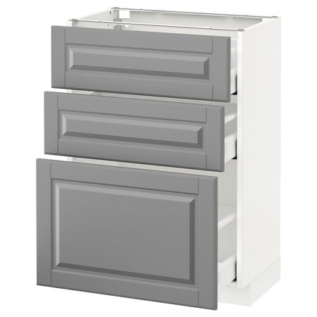 Напольный шкаф с 3 ящиками, белый/Будбин серый 60x37 см IKEA METOD МЕТОД / MAXIMERA МАКСИМЕРА 592.327.29