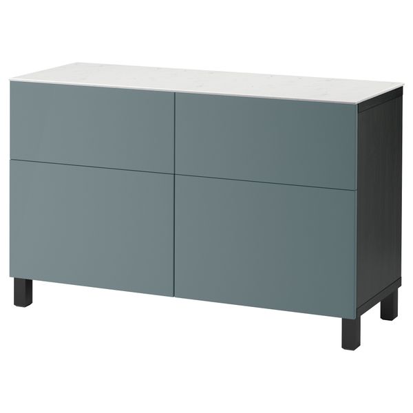 Комбинация для хранения с дверцами, ящиками БЕСТО, черно-коричневый, Вальвикен серо-бирюзовый (120x42x74 см) - фото 1