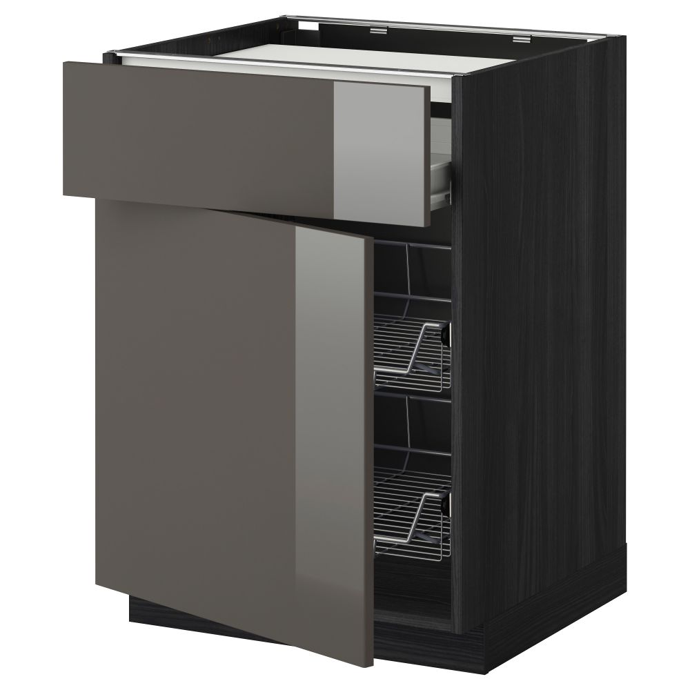 Напольный шкаф для варочной панели, ящик, 2 проволочных корзины МЕТОД / ФОРВАРА, черный, Рингульт серый (60x60 см) - фото 1