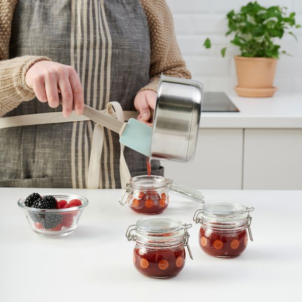 Банка с крышкой, 13 сл, прозрачное стекло с рисунком, ярко-оранжевый IKEA KORKEN КОРКЕН 305.536.45 - фото 3