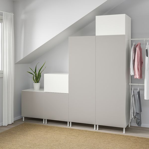 Гардероб, белый Фоннес, Скатваль светло-серый 275-300x57x231 см IKEA ОПХУС 992.483.04 - схема-чертеж с размерами