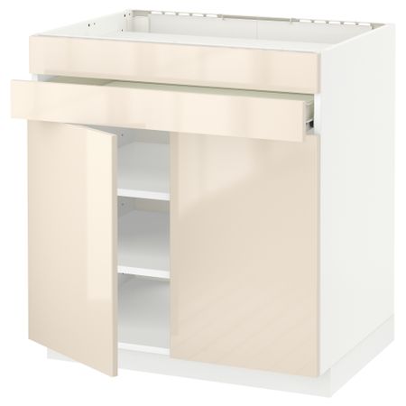 Напольный шкаф для варочной панели, 2 ящика, 2 фасада, 1 ящик МЕТОД / ФОРВАРА, белый, Рингульт кремовый (80x60 см)