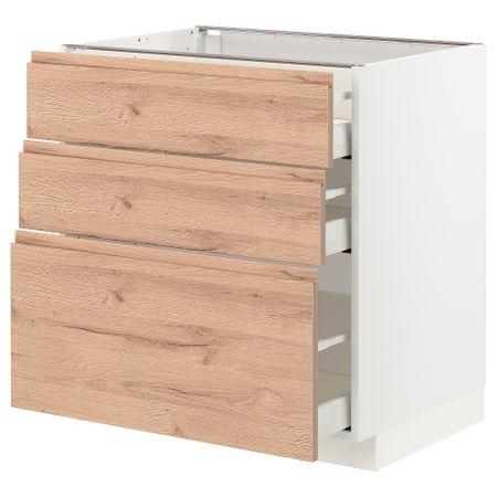 Напольный шкаф с 3 ящиками, 80x60 см, белый, Voxtorp под дуб IKEA METOD МЕТОД, MAXIMERA МАКСИМЕРА 594.033.06