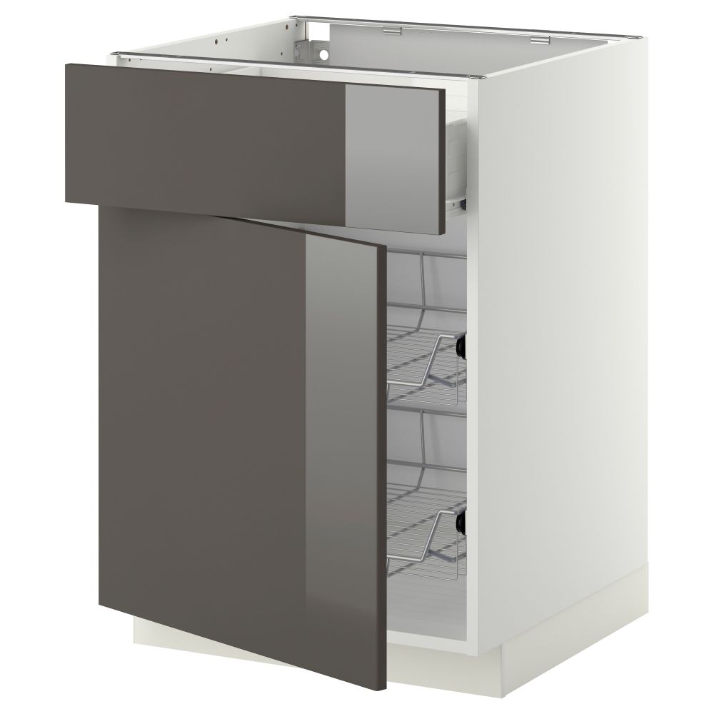 Напольный шкаф с проволочной корзиной, ящиком, дверью МЕТОД / ФОРВАРА, белый, Рингульт серый - схема-чертеж с размерами