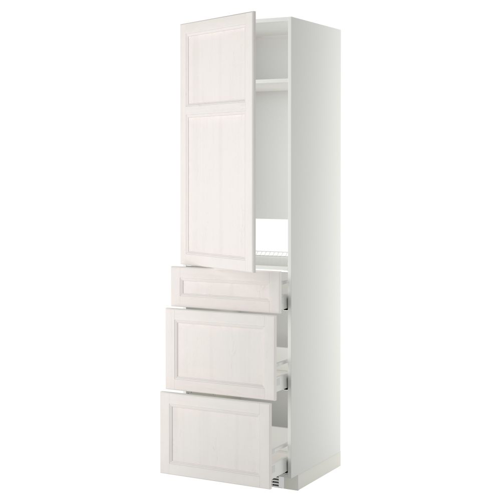Высокий шкаф для холодильника, с дверцами, 3 ящика МЕТОД / МАКСИМЕРА, белый, Лаксарби белый (60x60x220 см) - фото 1